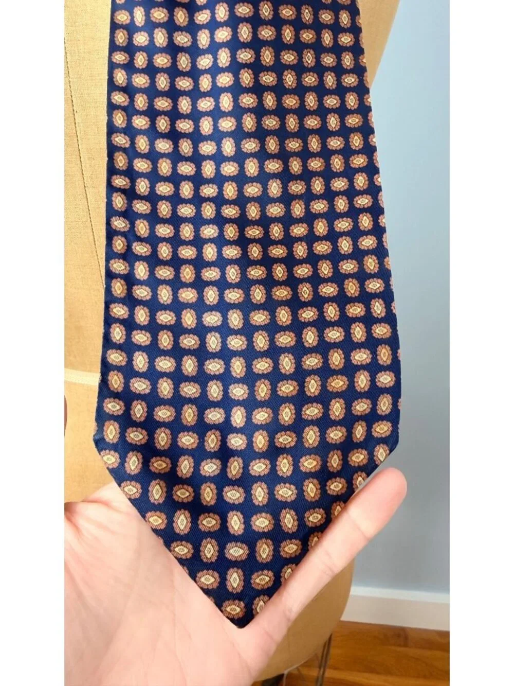 Hardy Amies Blue & Orange Geometric Pattern Scarf Ascot Tie